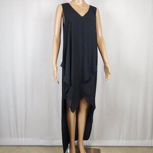 Black Tape Asymmetrical Maxi Dress Sheer Layer and Train Fairy Gala evening sz M